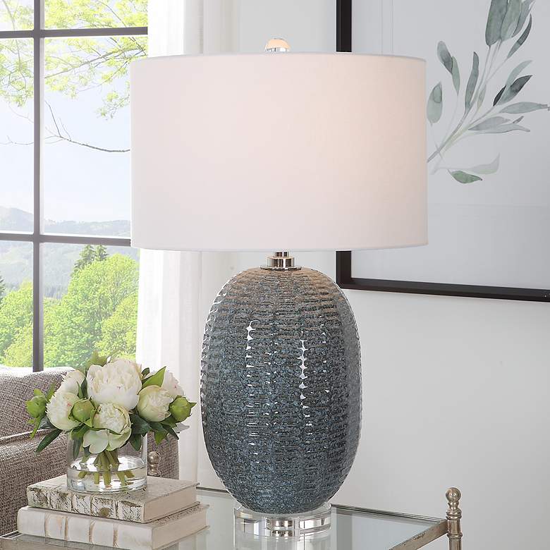 Image 1 Uttermost Caralina 29 1/4" Mottled Blue-Green Glaze Ceramic Table Lamp