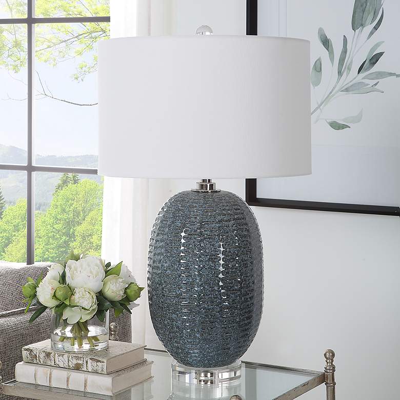 Image 3 Uttermost Caralina 29 1/4" Mottled Blue-Green Glaze Ceramic Table Lamp more views