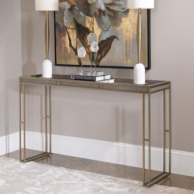 Uttermost Cardew 54&quot;W Charcoal Gray and Brass Console Table