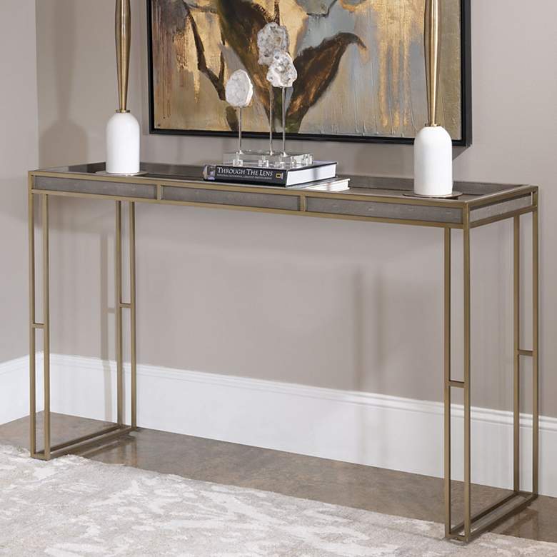 Image 1 Uttermost Cardew 54"W Charcoal Gray and Brass Console Table