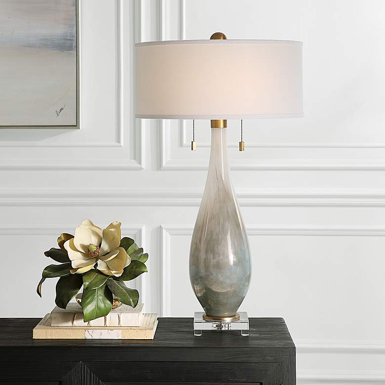 Image 1 Uttermost Cardoni 32 1/4 inch White and Smoked Bronze Glass Table Lamp