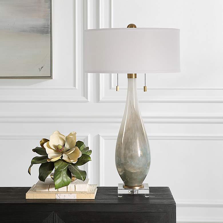 Image 3 Uttermost Cardoni 32 1/4 inch White and Smoked Bronze Glass Table Lamp more views