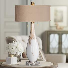 Image1 of Uttermost Cardoni 32" Gloss White Hand-Blown Glass Table Lamp
