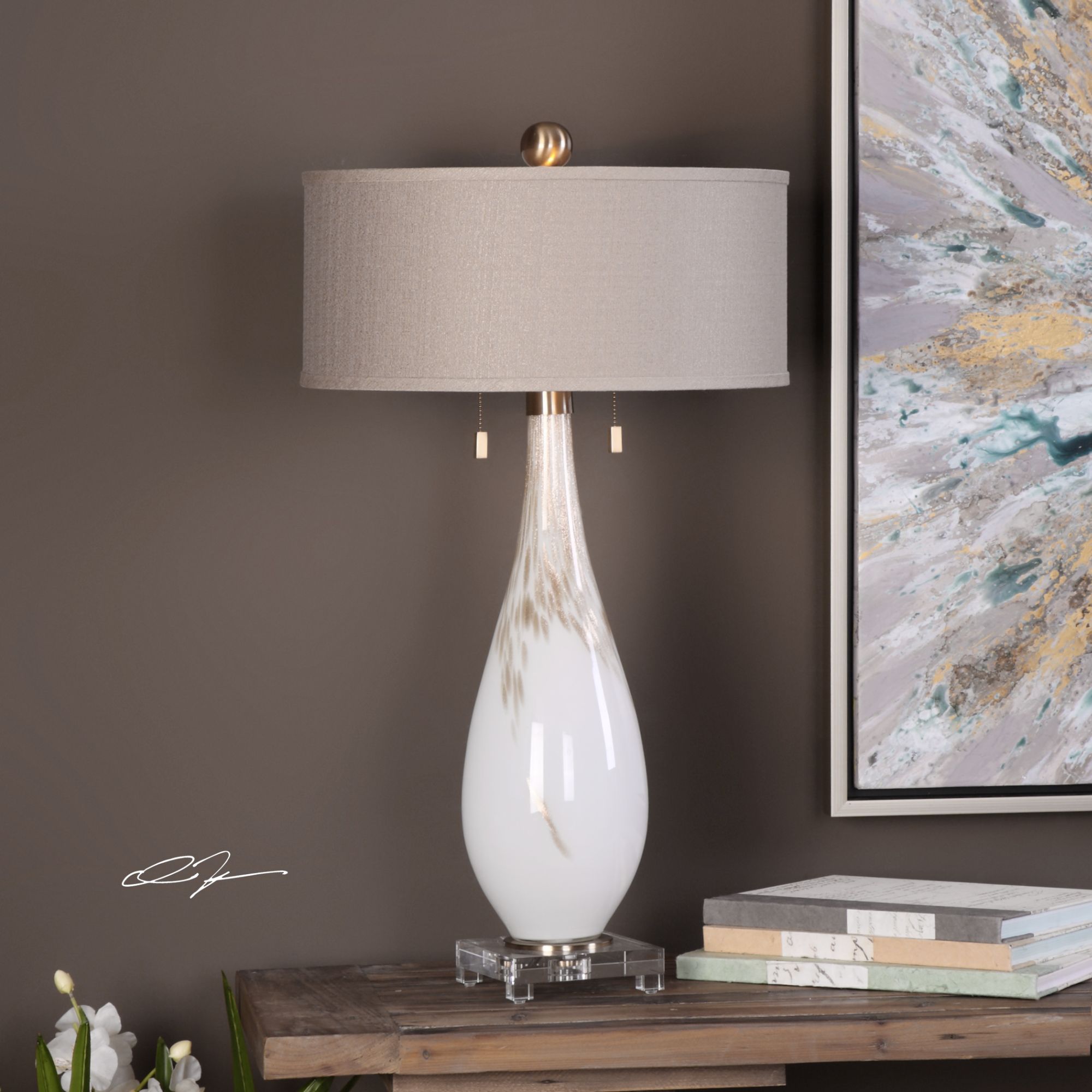 Image 3 Uttermost Cardoni 32" Gloss White Hand-Blown Glass Table Lamp more views