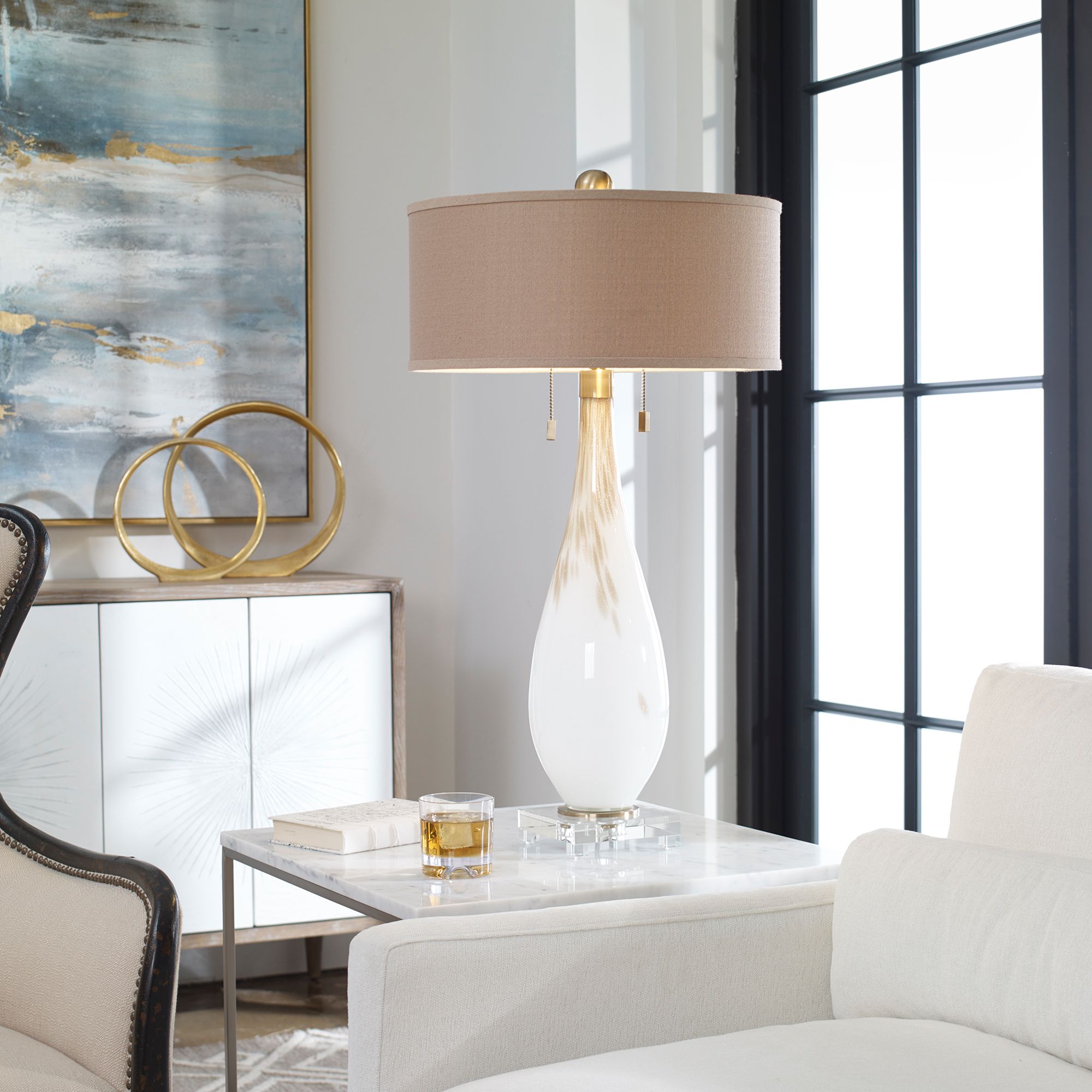 Image 4 Uttermost Cardoni 32" Gloss White Hand-Blown Glass Table Lamp more views