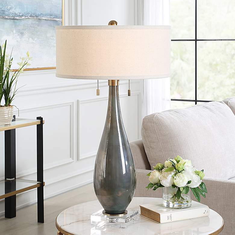 Image 1 Uttermost Cardoni 32" High White with Smoked Bronze Glass Table Lamp