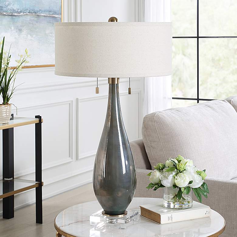 Image 3 Uttermost Cardoni White with Smoked Bronze Glass Table Lamp more views
