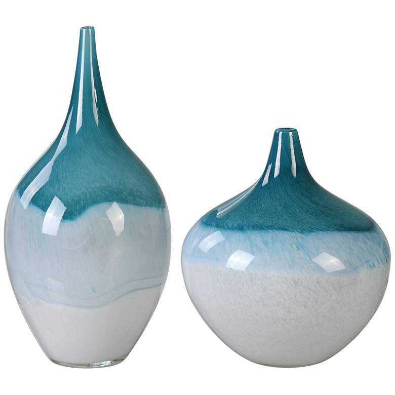 Image 2 Uttermost Carla Teal Green and White 2-Piece Glass Vase Set