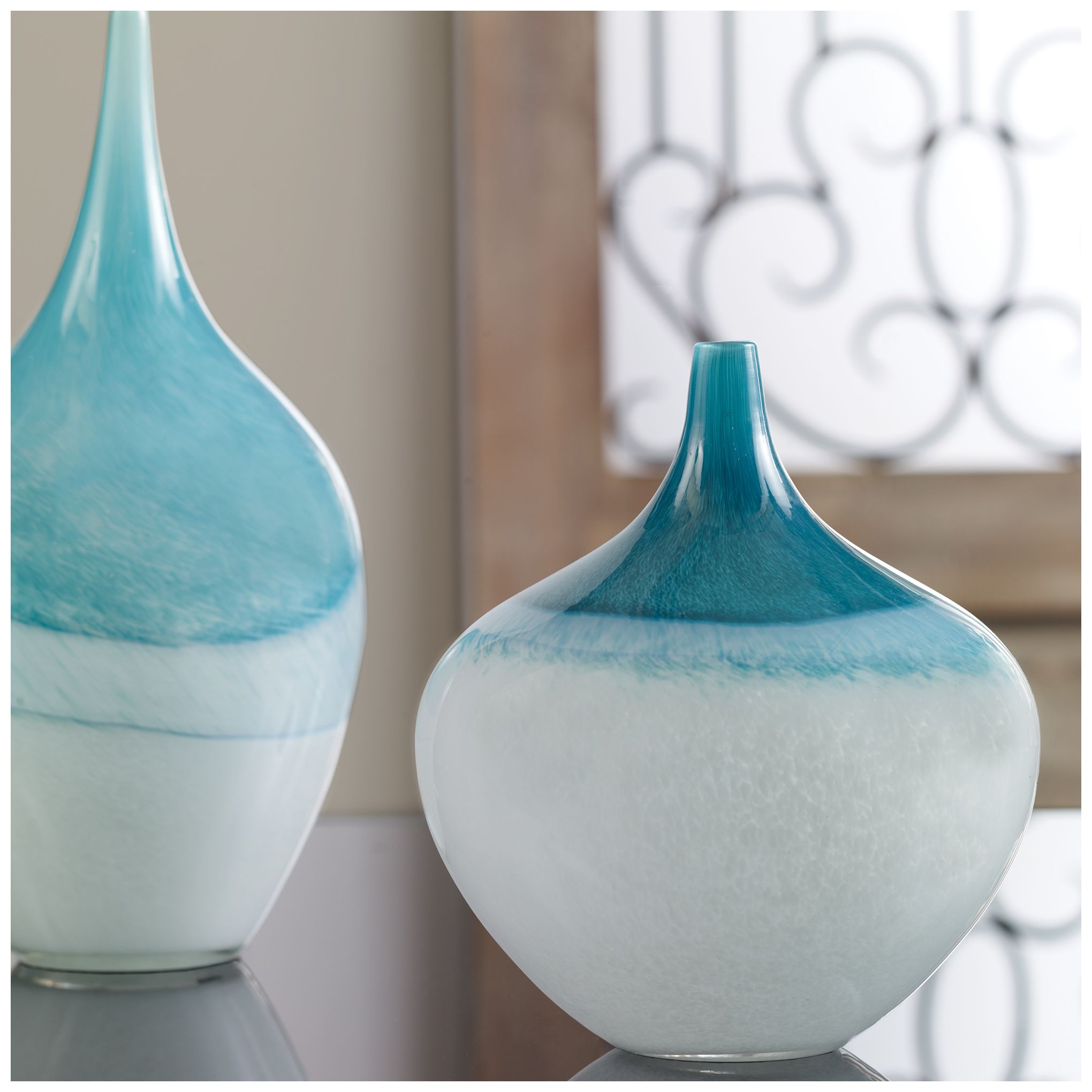 Image 3 Uttermost Carla Teal Green and White 2-Piece Glass Vase Set more views