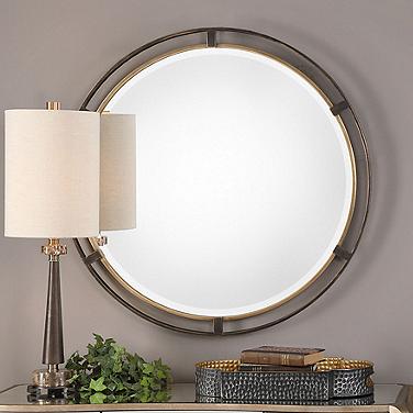 Uttermost Carrizo Distressed Rustic Bronze 36 1/4" Round Wall Mirror