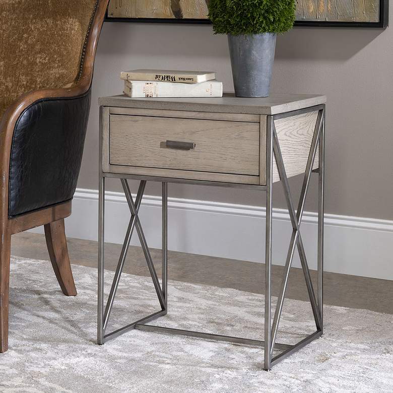 Image 1 Uttermost Cartwright 18 1/2"W Aged Gray 1-Drawer Side Table