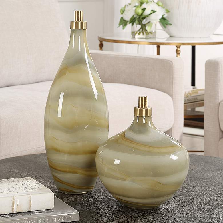Image 1 Uttermost Cascade 2-Piece Decorative Swirl Glass Bottle Set