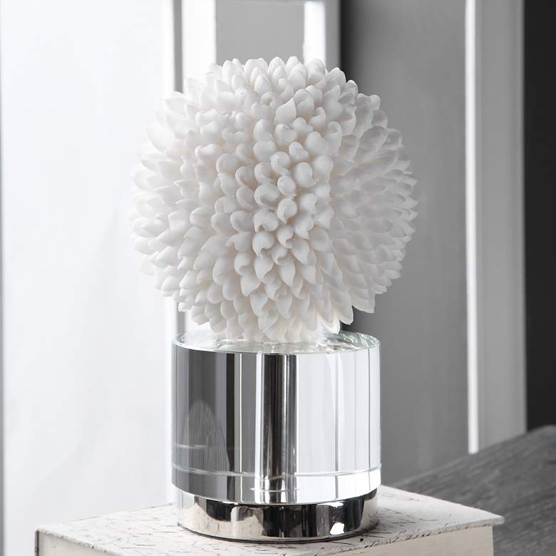 Image 1 Uttermost Cascara 10" High White Seashell Sphere Sculpture