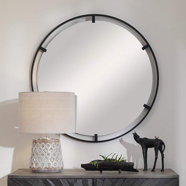 Image 1 Uttermost Cashel Satin Black 34" Round Wall Mirror