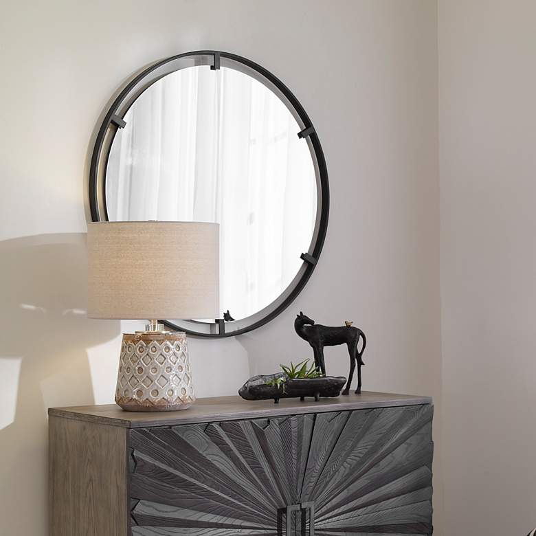 Image 3 Uttermost Cashel Satin Black 34" Round Wall Mirror more views