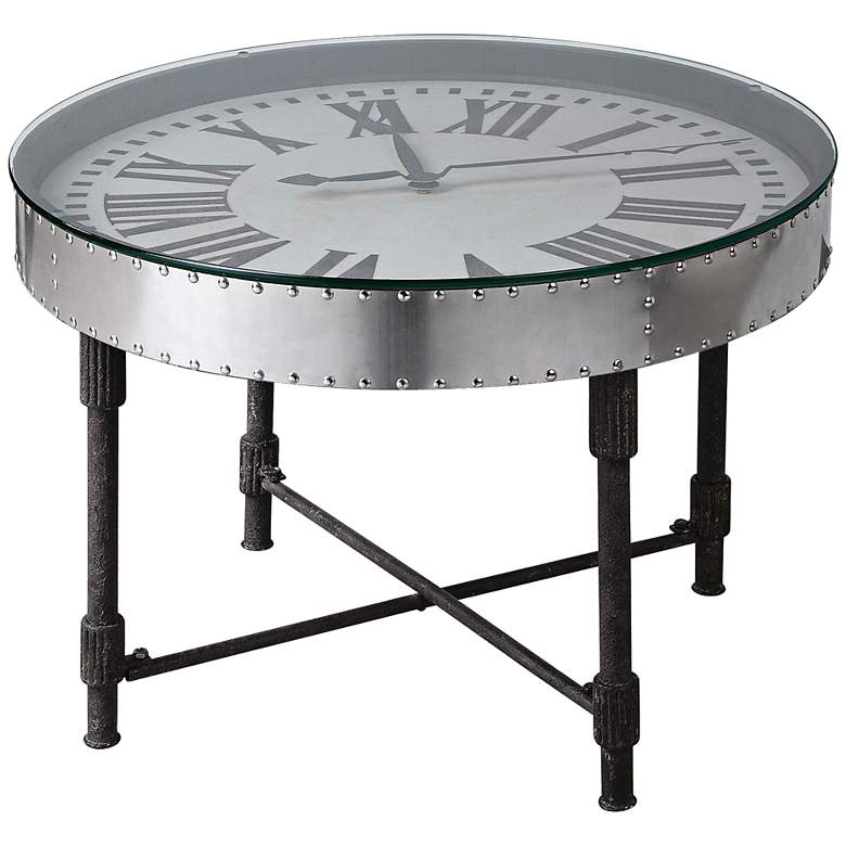 Image 1 Uttermost Cassem Rusted Patina Clock Accent Table