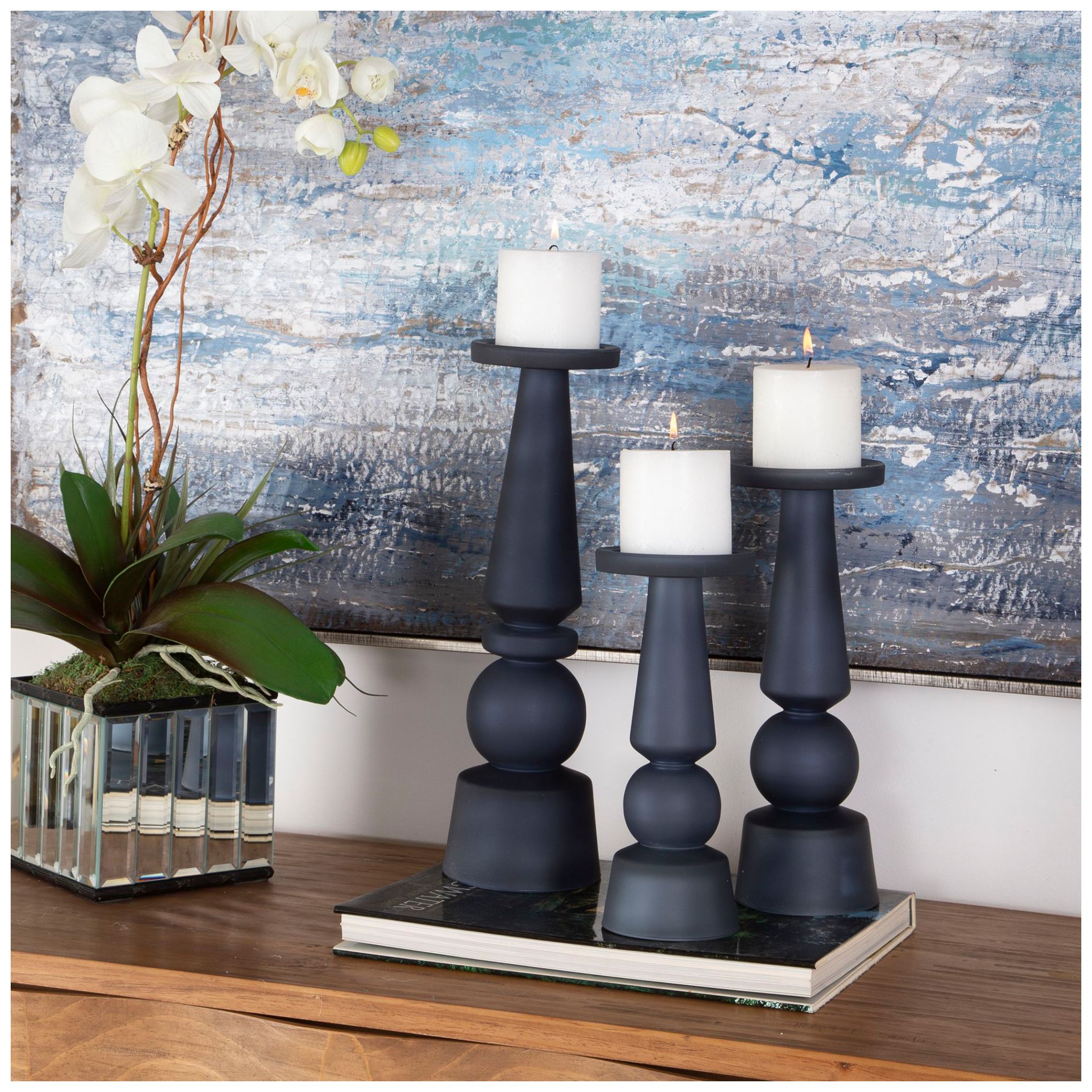 Image 3 Uttermost Cassiopeia Midnight Blue Pillar Candle Holders Set of 3 more views