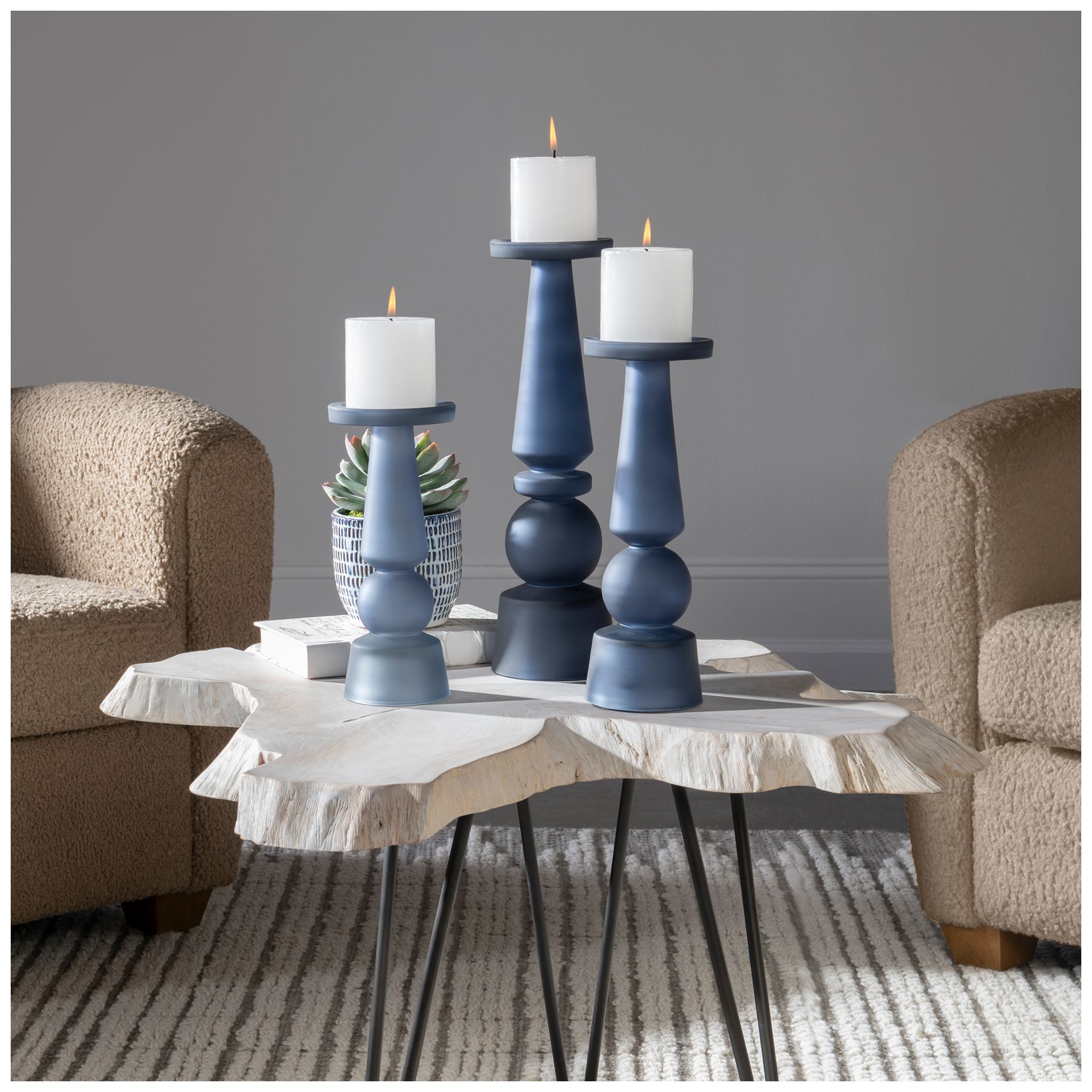Image 4 Uttermost Cassiopeia Midnight Blue Pillar Candle Holders Set of 3 more views