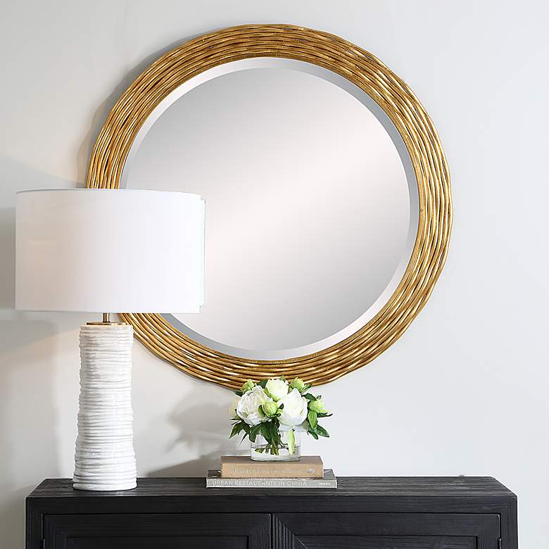 Image 1 Uttermost Celeste Antiqued Gold Leaf 36" Round Wall Mirror