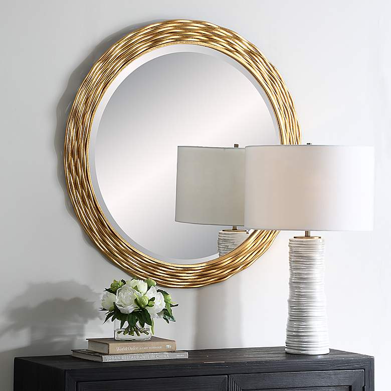 Image 3 Uttermost Celeste Antiqued Gold Leaf 36" Round Wall Mirror more views