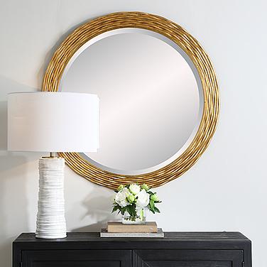 Uttermost Celeste Antiqued Gold Leaf 36" Round Wall Mirror