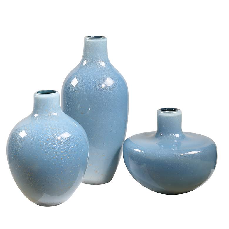 Image 2 Uttermost Celestial Frost Pale Blue Glass Vases Set of 3