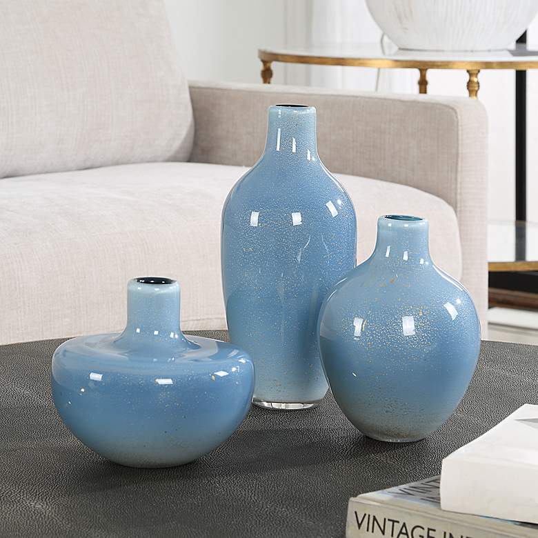 Image 1 Uttermost Celestial Frost Pale Blue Glass Vases Set of 3