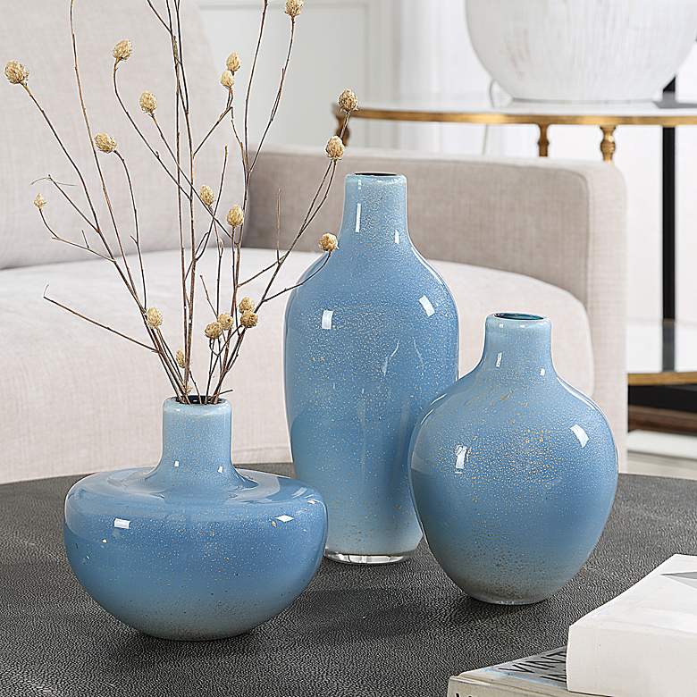 Image 3 Uttermost Celestial Frost Pale Blue Glass Vases Set of 3 more views