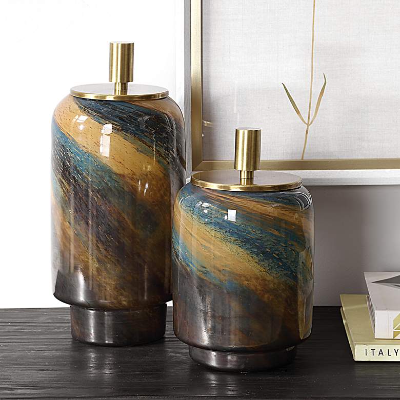 Image 1 Uttermost Celestial Tide Glass Containers Set of 2
