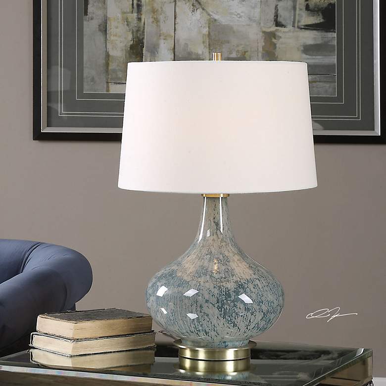 Image 1 Uttermost Celinda 24 1/4" Mottled Blue Gray Glass Gourd Table Lamp