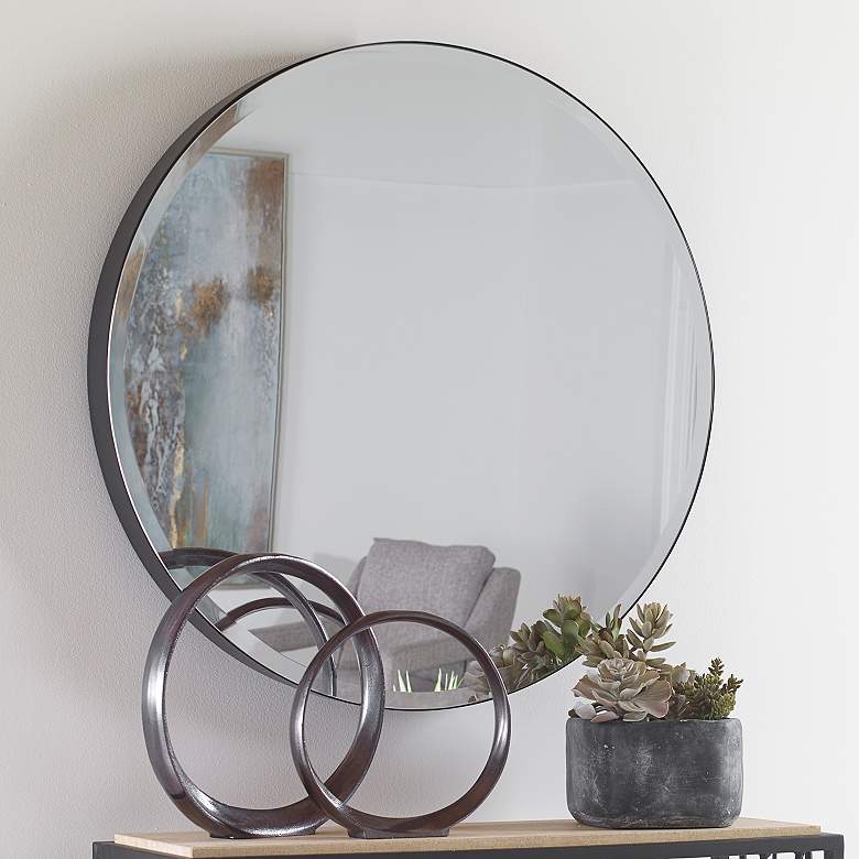 Uttermost Cerelia Matte Black 34&quot; Round Wall Mirror
