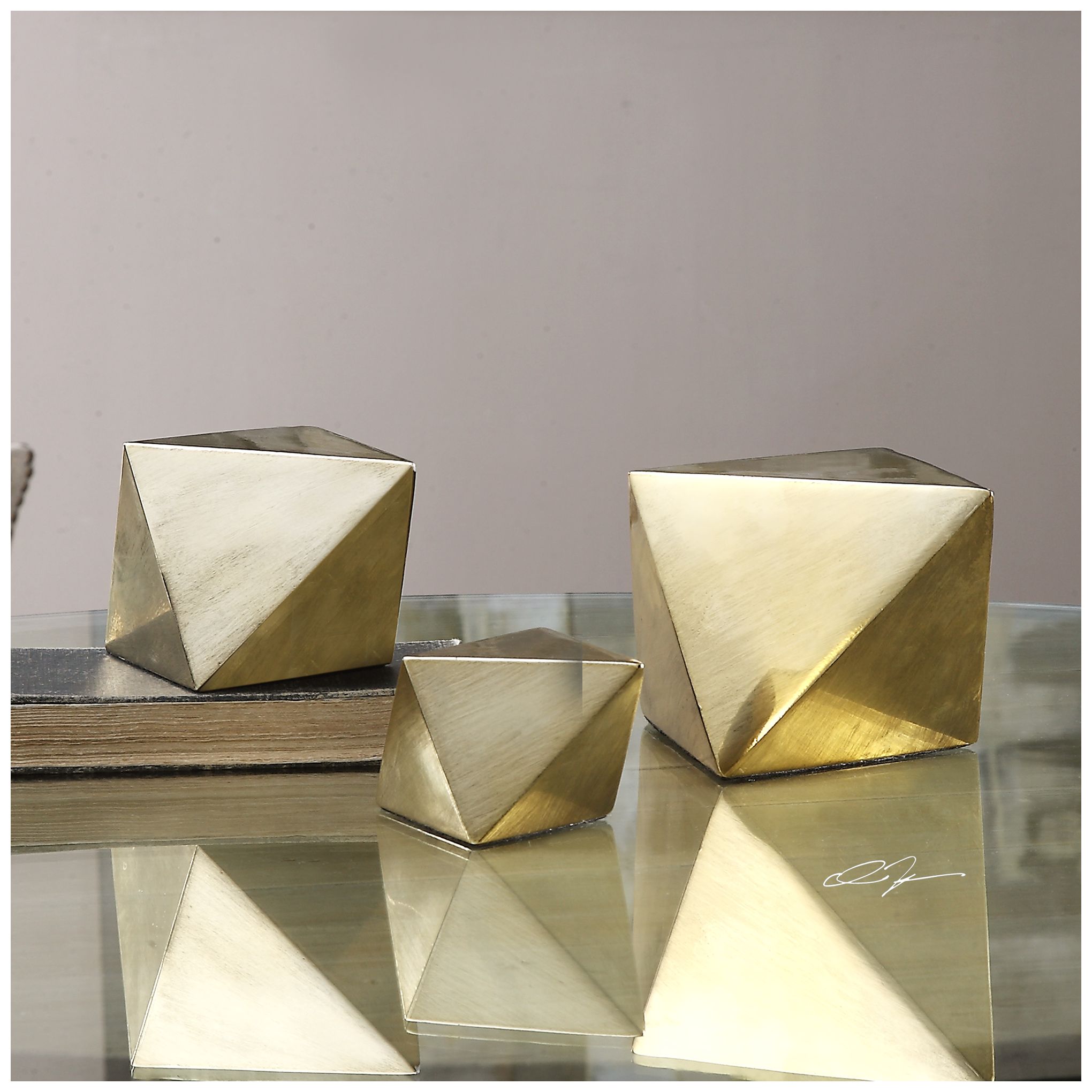 Image 3 Uttermost Champagne Rhombus 3-Piece Tabletop Sculpture Set more views