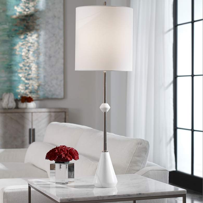 Image 1 Uttermost Chantilly Nickel and White Marble Buffet Lamp