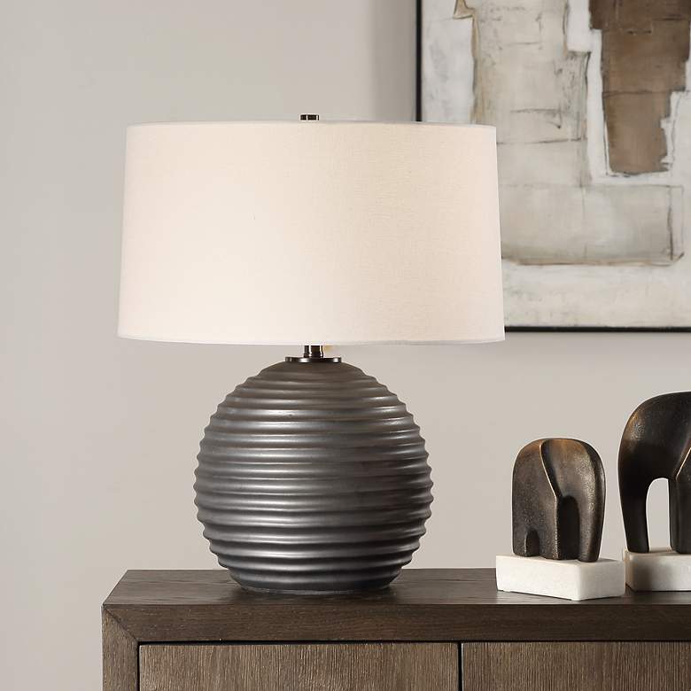 Image 1 Uttermost Chelsom 22" High Satin Black Ceramic Table Lamp