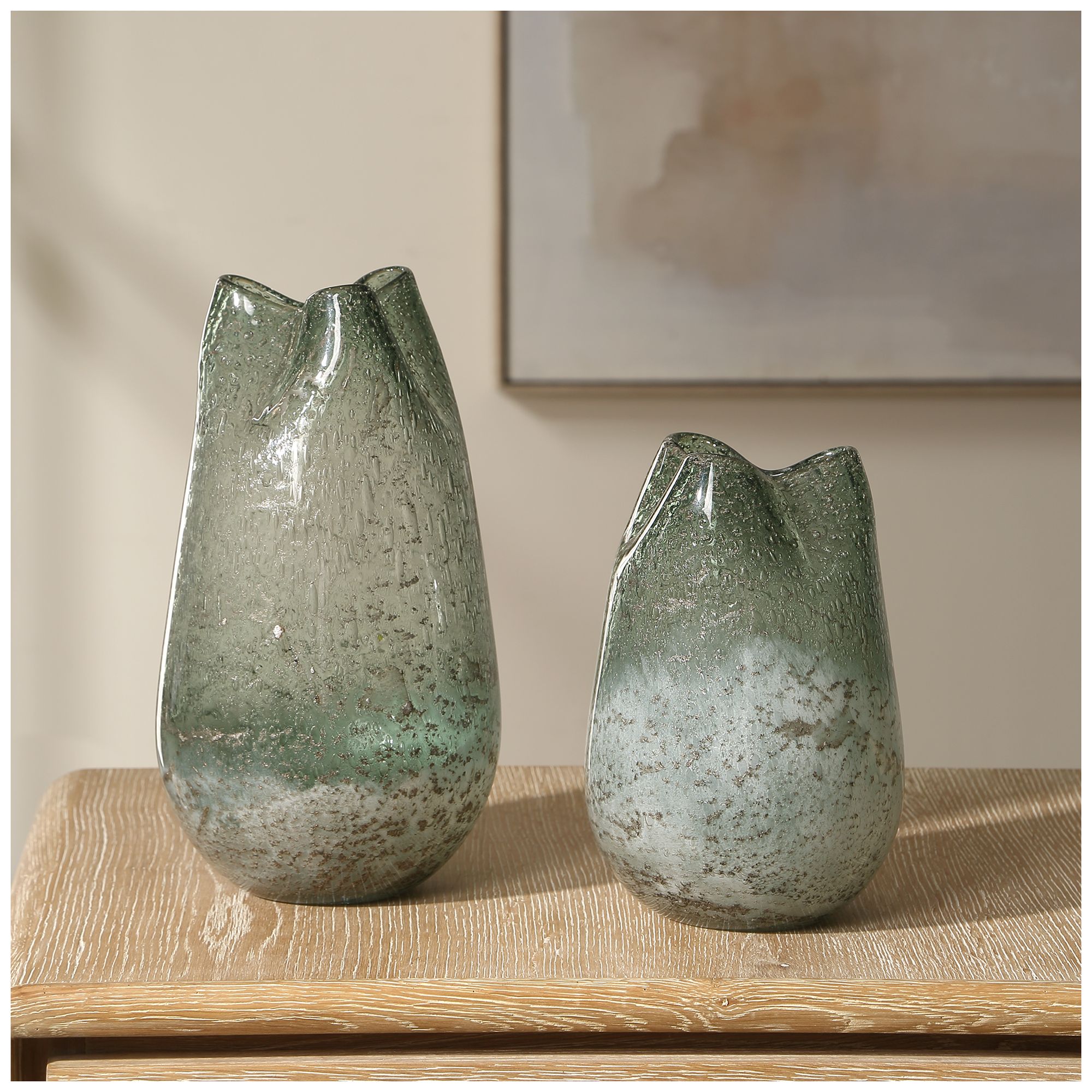 Image 3 Uttermost Chianti Blue-Green Glass Vases Set of 2 more views