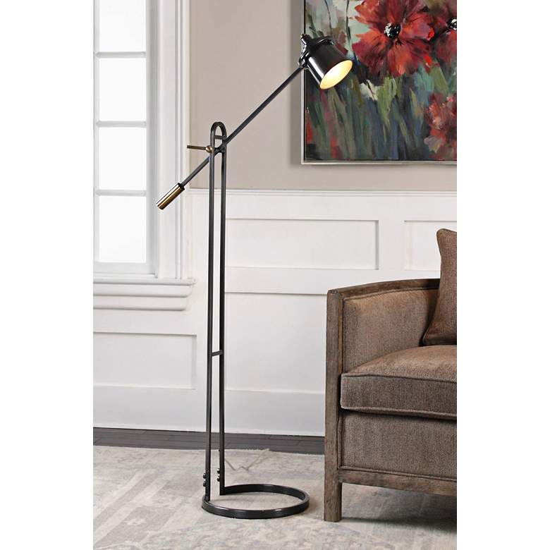 Image 1 Uttermost Chisum Adjustable Height Boom Arm Modern Bronze Floor Lamp