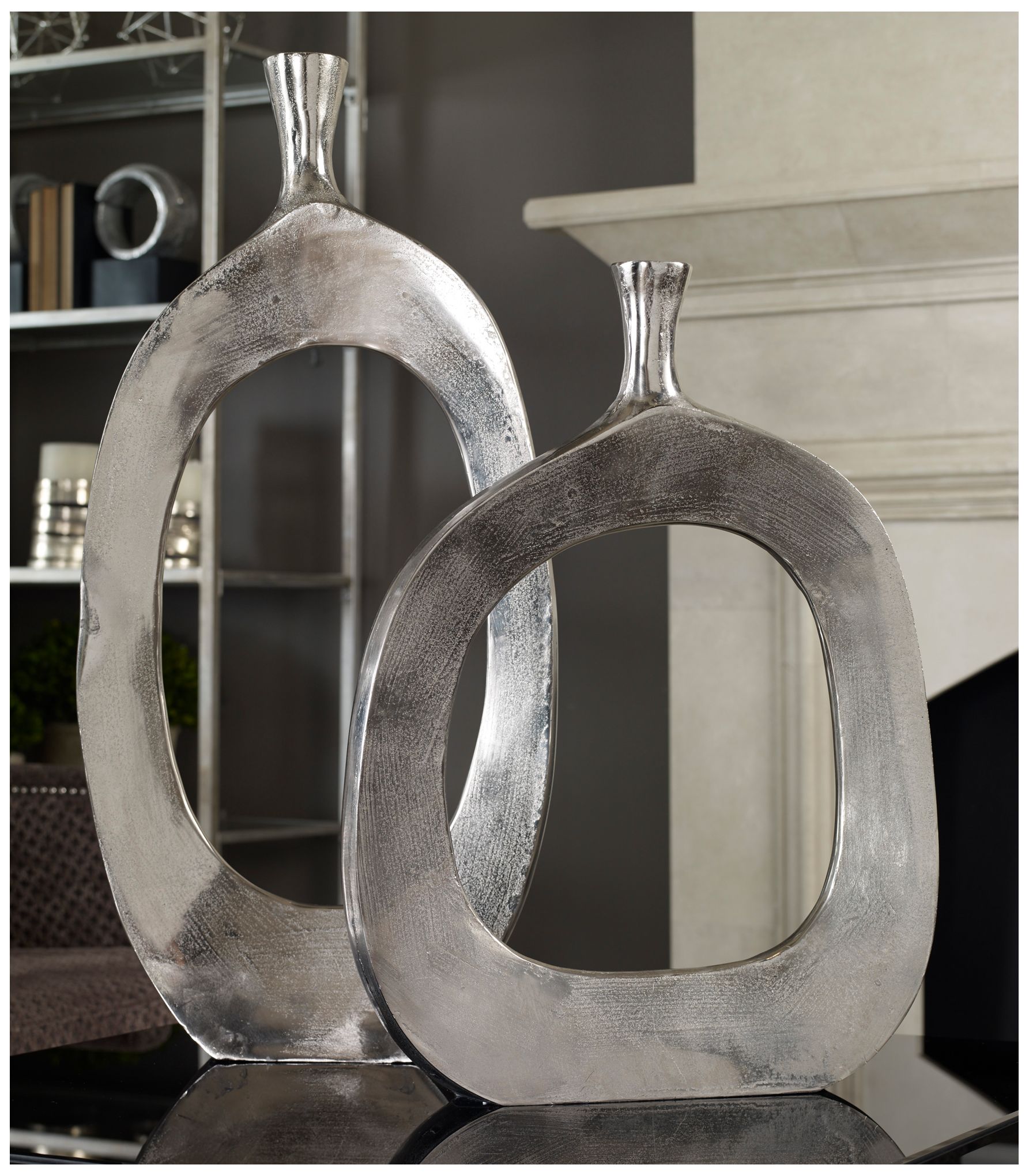 Image 3 Uttermost Cierra Textured Nickel 2-Piece Modern Vase Set more views