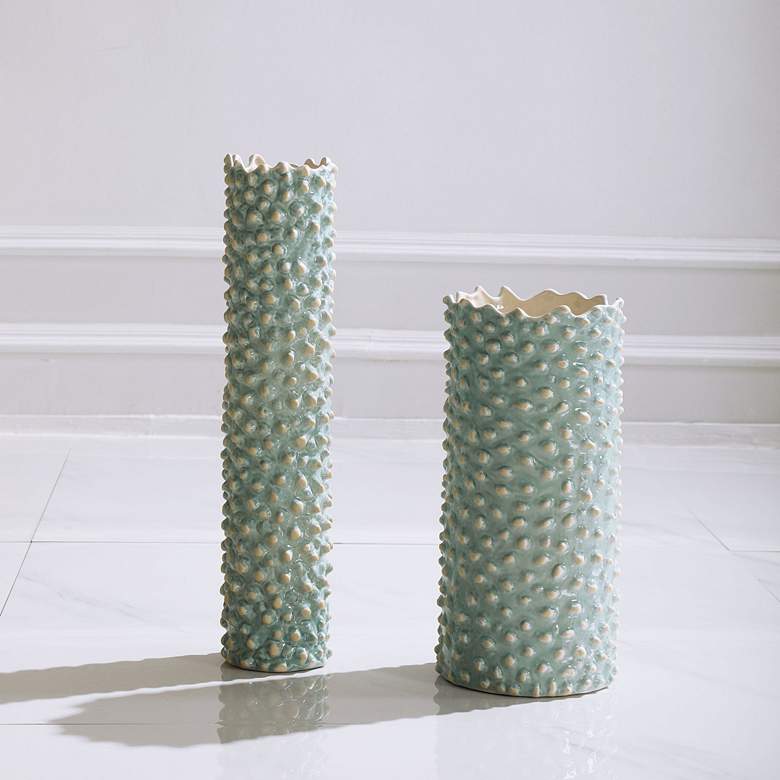 Image 1 Uttermost Ciji 18" High Aqua Ivory Ceramic Vases Set of 2