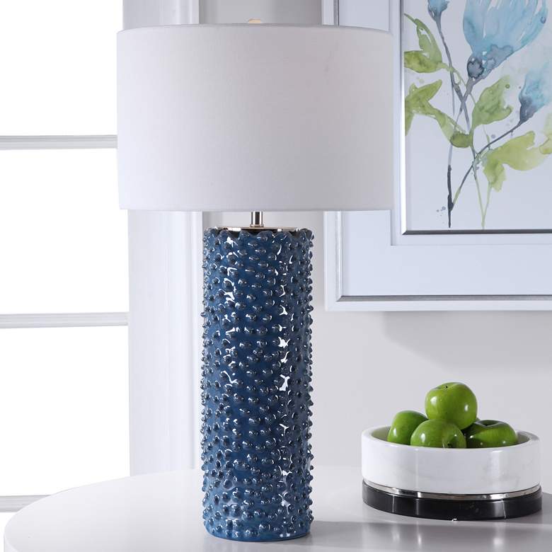 Image 1 Uttermost Ciji Column 29 1/2 inch Deep Indigo Blue Ceramic Table Lamp