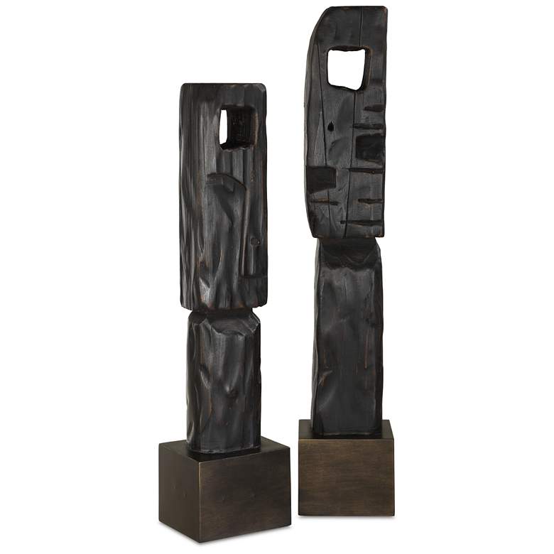 Image 1 Uttermost Cipher Totems Aged Black and Brown 2-Piece Wood Sculptures