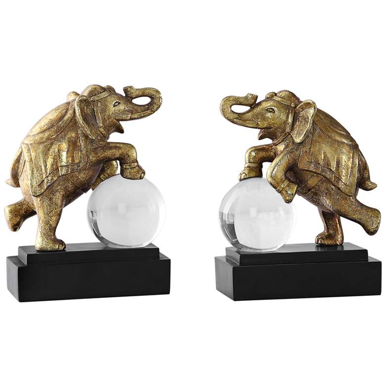Image 1 Uttermost Circus Act 9 1/4 inch High Gold Elephant Bookends
