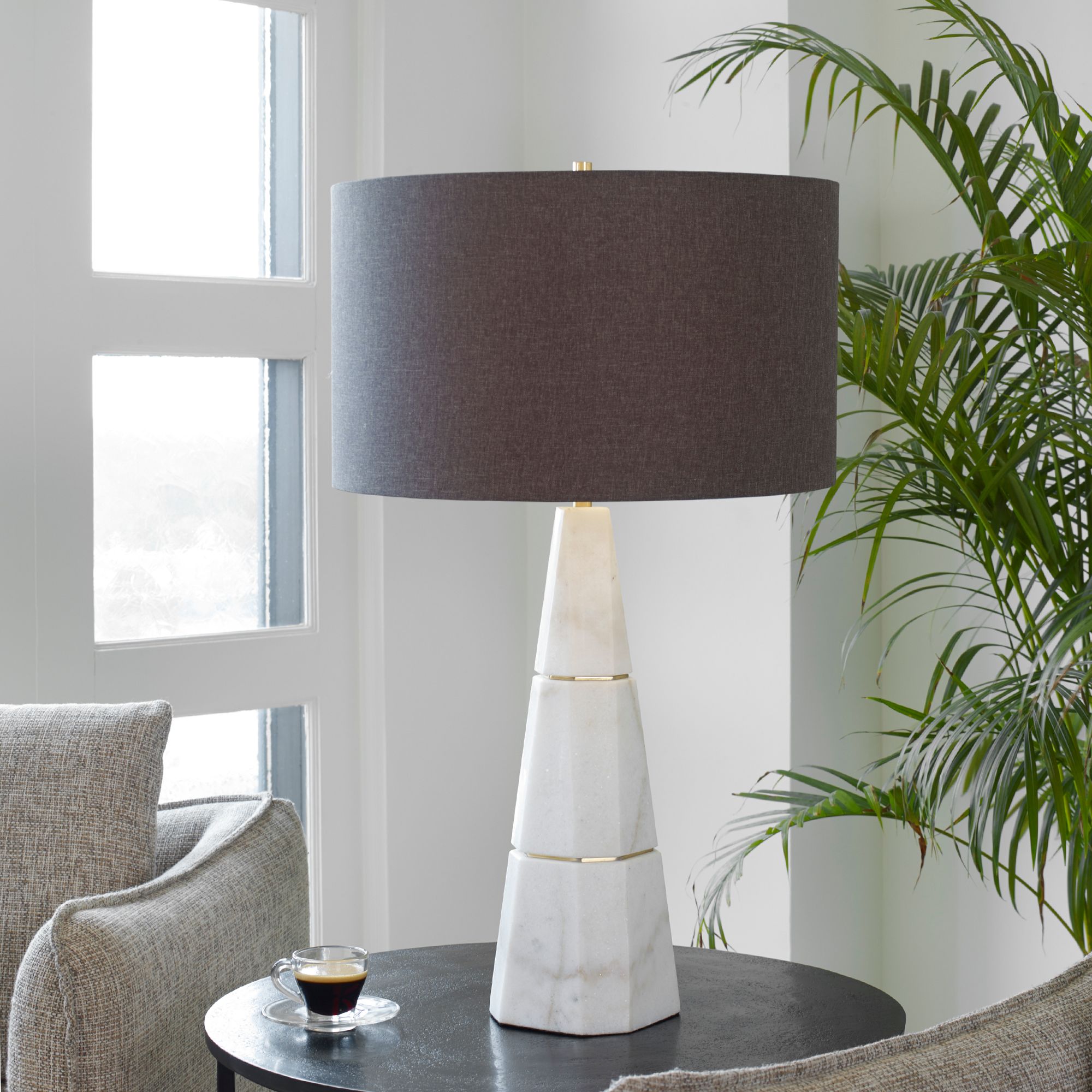 Image 7 Uttermost Citadel 28 3/4" Modern Gray Shade White Marble Table Lamp more views