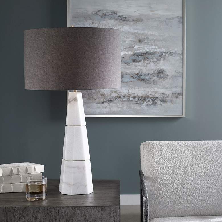 Image 1 Uttermost Citadel White Marble Table Lamp with Gray Shade