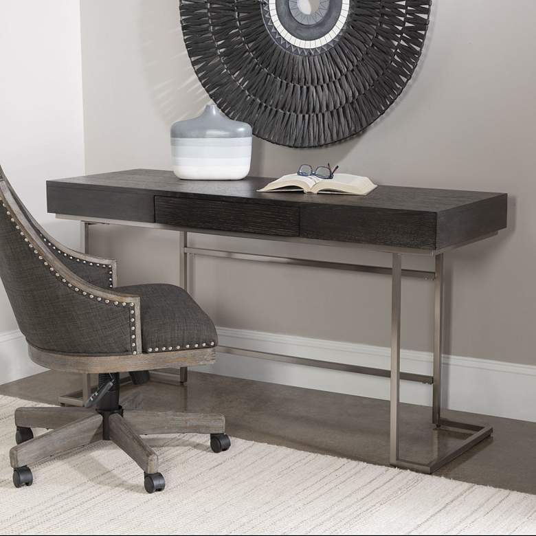 Image 1 Uttermost Claude 56 inch Wide Smoke Gray Wood 1-Drawer Desk