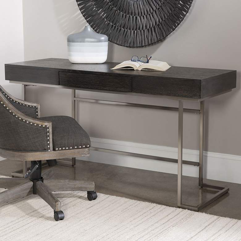 Image 1 Uttermost Claude 56" Wide Smoke Gray Wood 1-Drawer Desk
