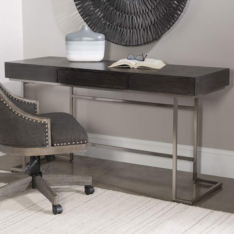 Image 1 Uttermost Claude 56 inch Wide Smoke Gray Wood 1-Drawer Desk