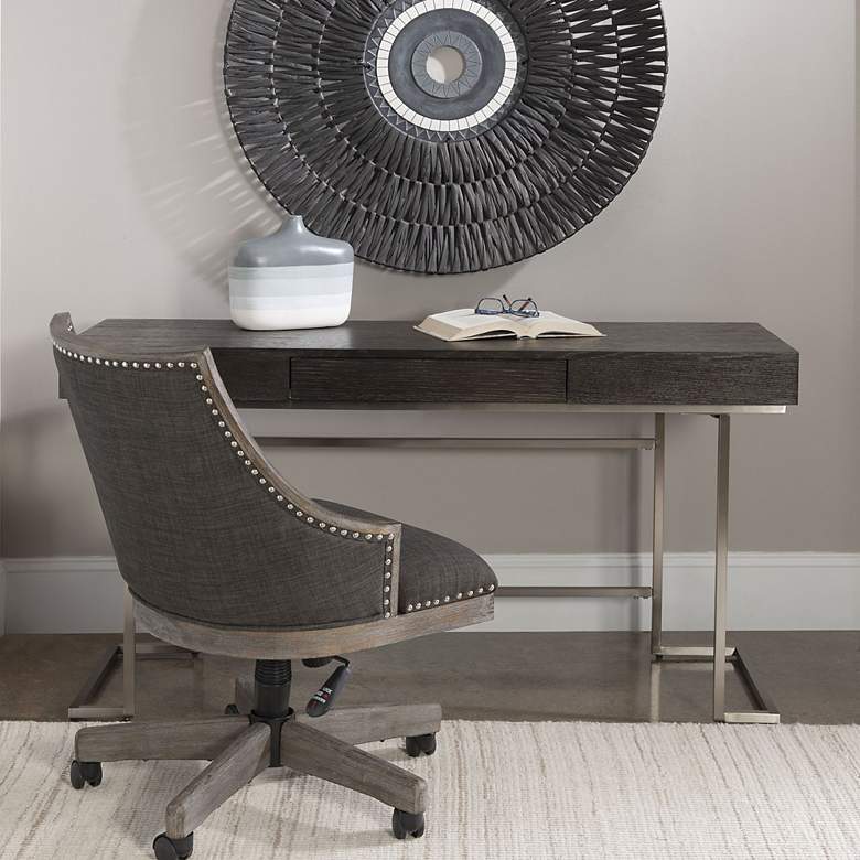 Image 3 Uttermost Claude 56" Wide Smoke Gray Wood 1-Drawer Desk more views
