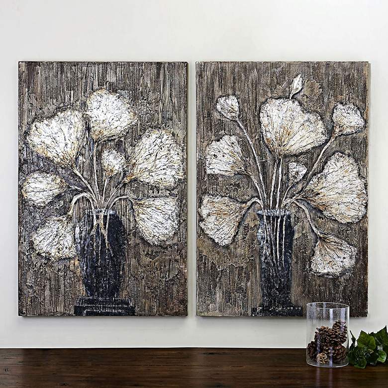 Image 1 Uttermost Clear Water Stems 2-Piece 47 inch High Wall Art Set