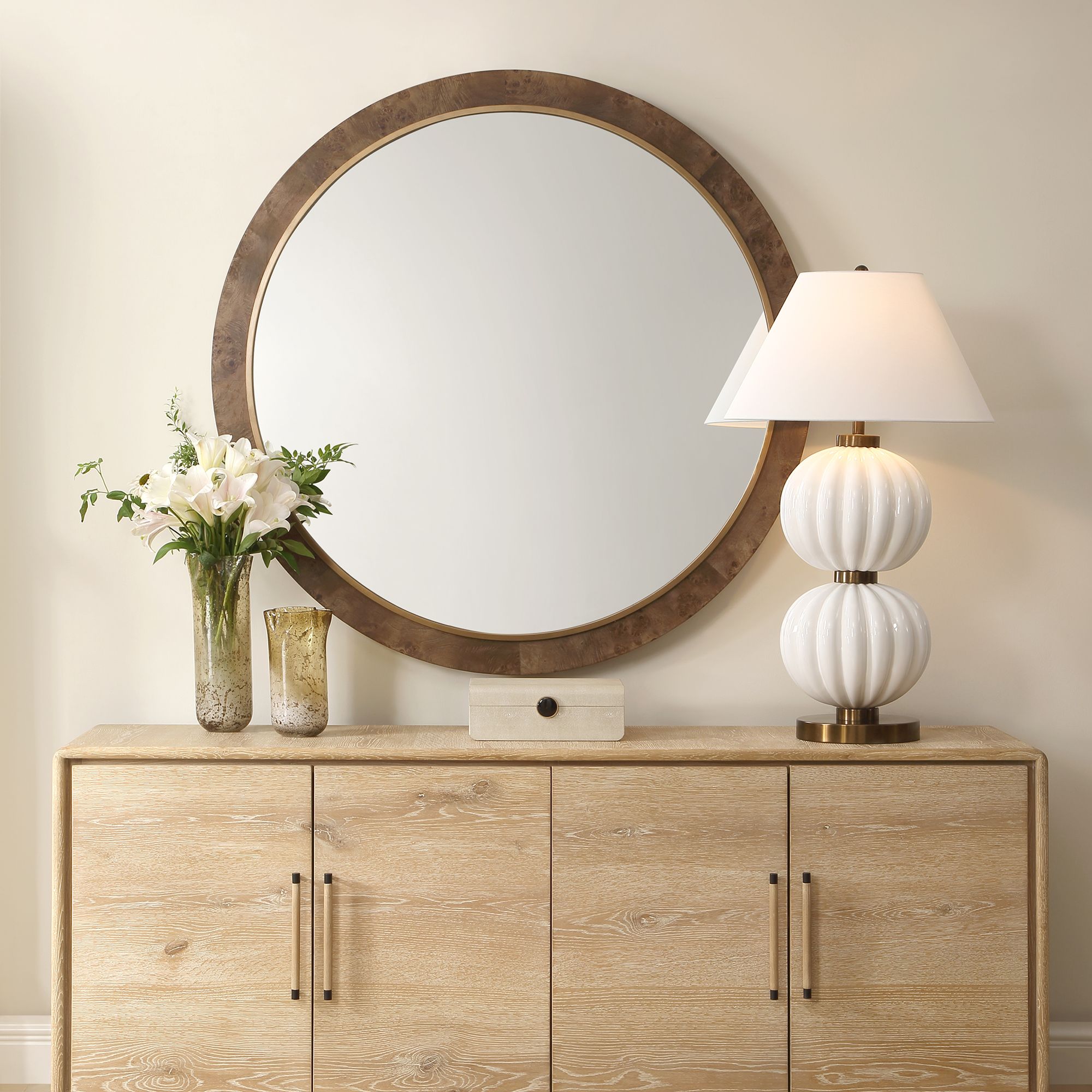 Image 7 Uttermost Cleveland Burl Veneer 52 1/8" Round Wall Mirror more views