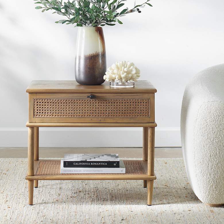 Image 1 Uttermost Coast 26"W Oak Stain Rattan 1-Drawer Side Table